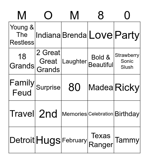 MOM80 Bingo Card