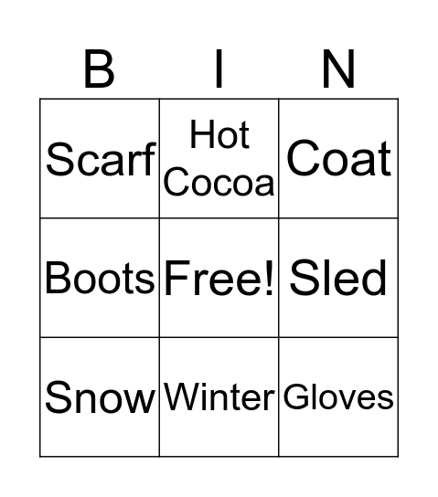 Winter Words Bingo Card