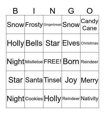 Merry Christmas Bingo Card