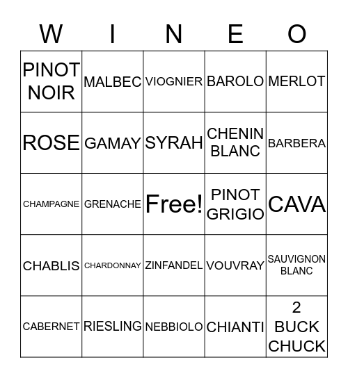 WINE-0 Bingo Card