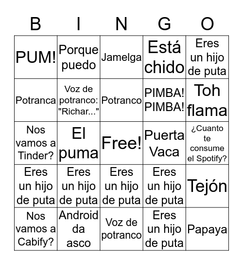 Rodri Bingo Card