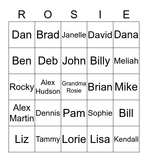 Grandma Rosie Bingo Card