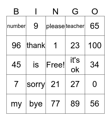 我的名字，电话号码Bingo Card