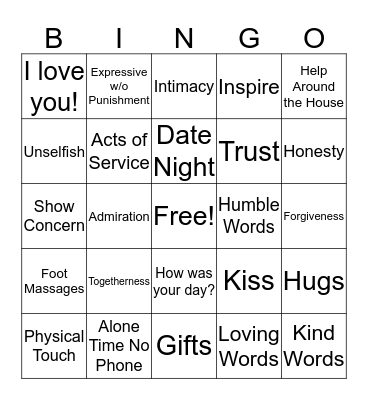 LOVE LANGUAGES Bingo Card