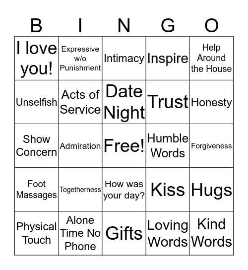 LOVE LANGUAGES Bingo Card