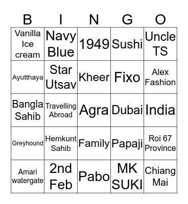 Dad's 70th Birthday Bingo Card