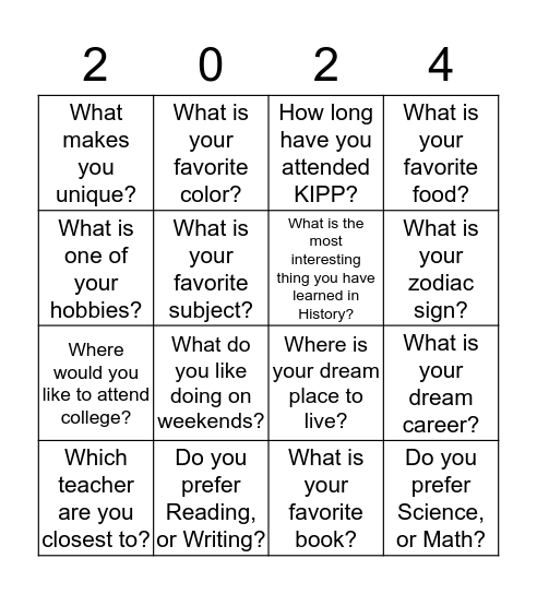 Keeping Up With #2024 Bingo Card
