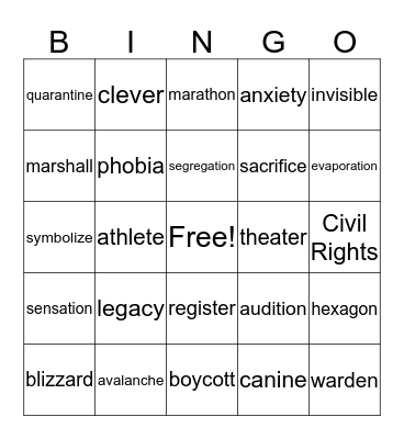 vocabulary Bingo Card