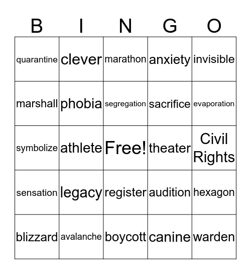 vocabulary Bingo Card