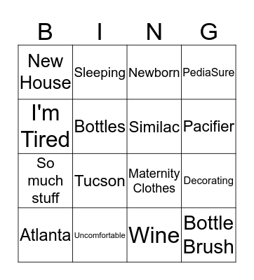 EMILY is having a BABY Bingo Card