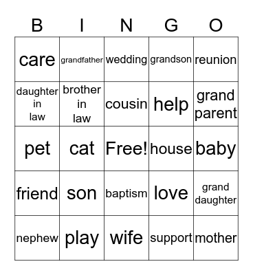 Family Bingo Card