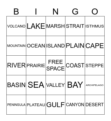 Geographic Features Bingo Card