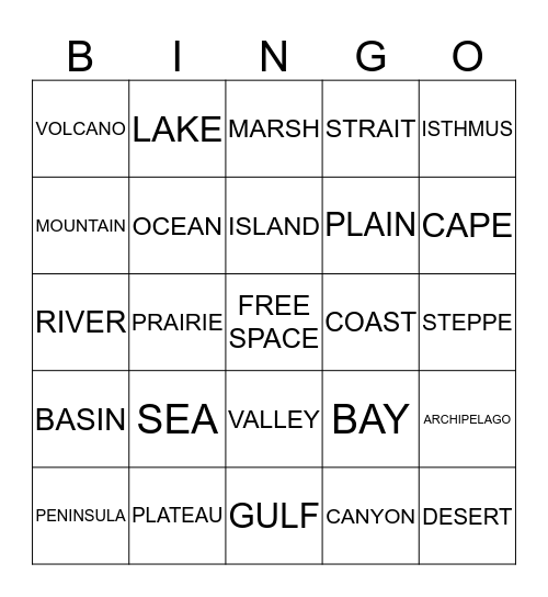 Geographic Features Bingo Card