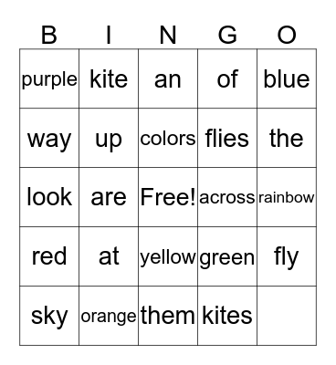 Kites Bingo Card