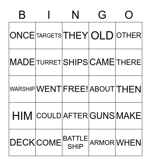 Battleship Bingo Card