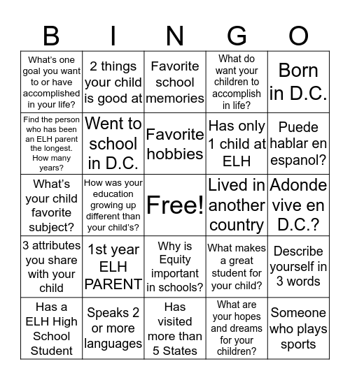 Meet the Parents Bingo Card