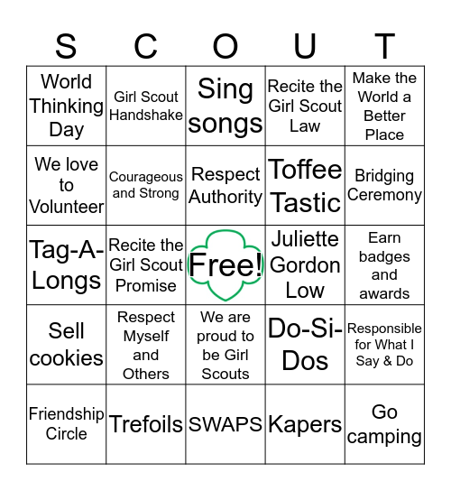 Daisy Girl Scout Bingo Card