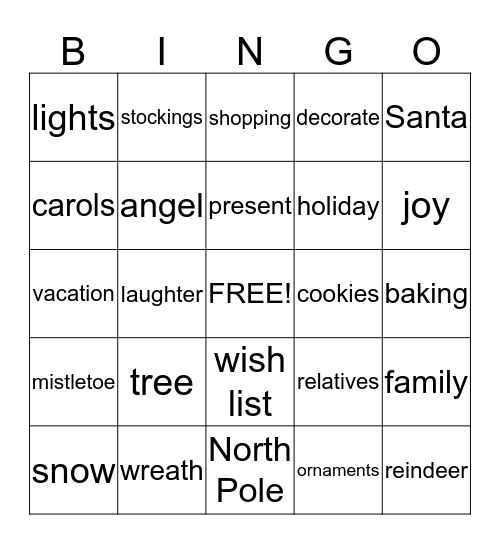 Christmas Bingo!! Bingo Card