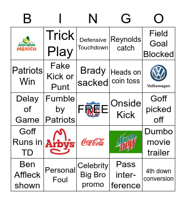 Super Bowl LIII Bingo Card