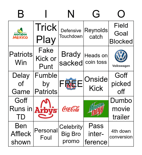 Super Bowl LIII Bingo Card