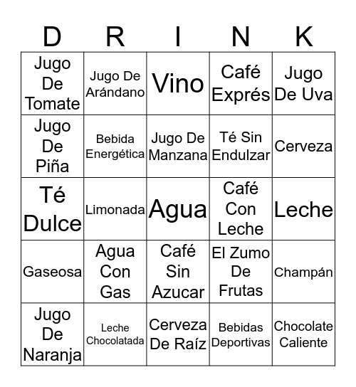Bebidas Bingo Card
