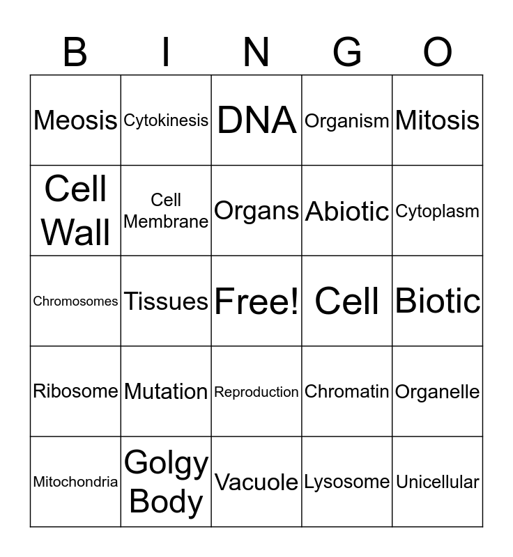 Cell Bingo Card