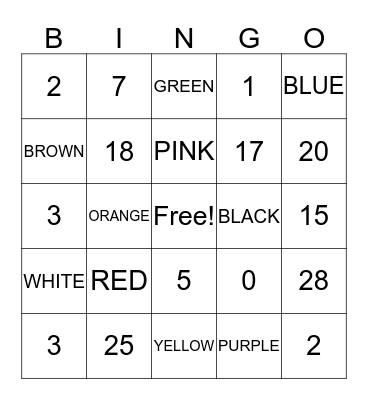 Spanish 0-29/Colors Bingo Card