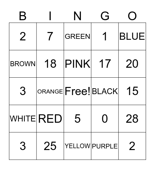Spanish 0-29/Colors Bingo Card