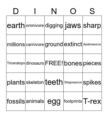 Prehistoric Bingo Card
