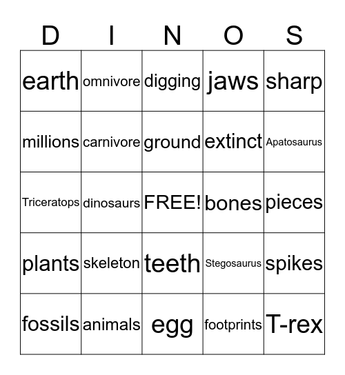 Prehistoric Bingo Card