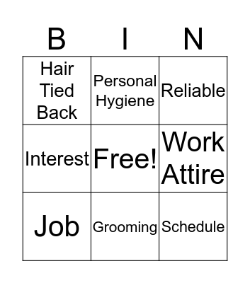 Work Readiness  Bingo Card