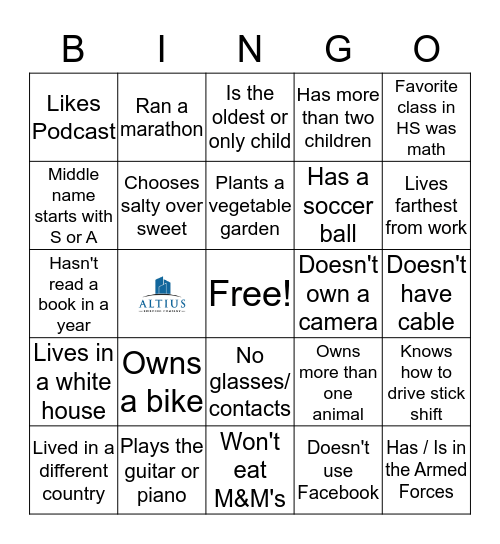 Altius Building Company BINGO Card