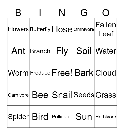 Garden Bingo Card