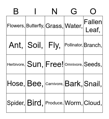 Garden Bingo Card