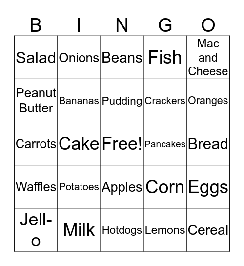 1930s Foods Bingo Card