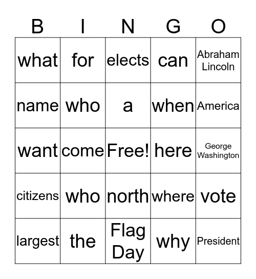 Reading Vocabulary Bingo Card