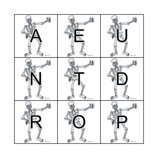 Skeleton Alphabet Bingo Card