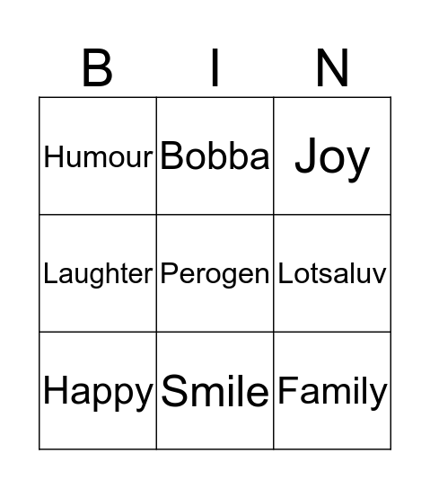 Bobba's 80th Birthday Bingo Card