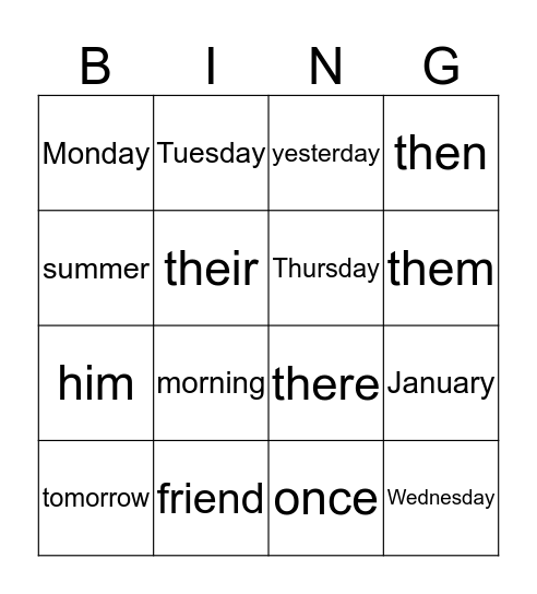 Sight Words Week 3 Bingo Card