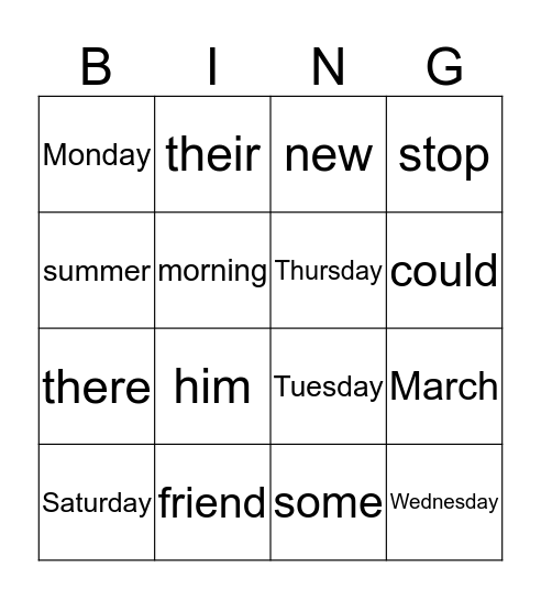 Sight Words Week 4 Bingo Card