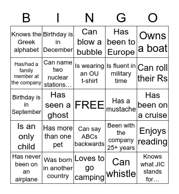 BOOM! Bingo Card