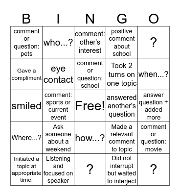 Conversation Bingo Card
