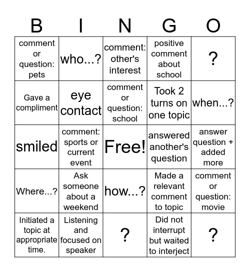 Conversation Bingo Card