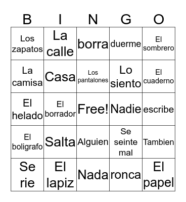 Spanish Bingo Card