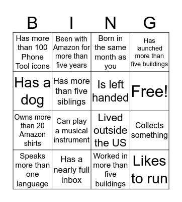 Amazonian Bingo Card