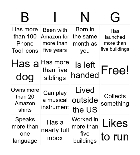Amazonian Bingo Card