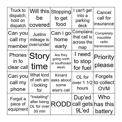 Dispatch Bingo Card