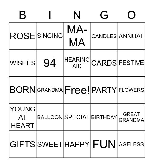 BIRTHDAY BINGO Card