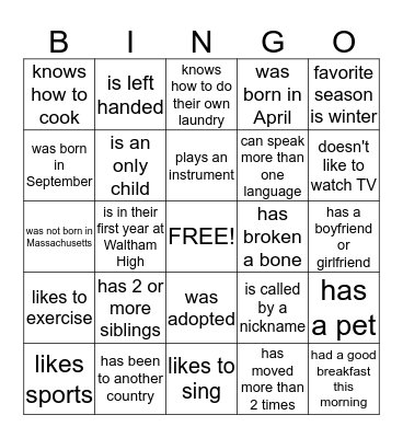 Human Bingo Card
