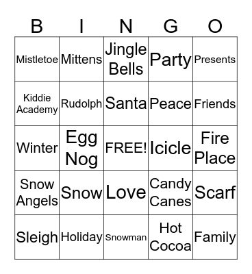 Kiddie Academy Holiday Party Bingo Card